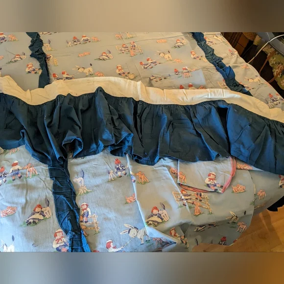 1930s Raggedy Ann and Andy Bedding Set 7pc Bedspread Curtains Chair Cover